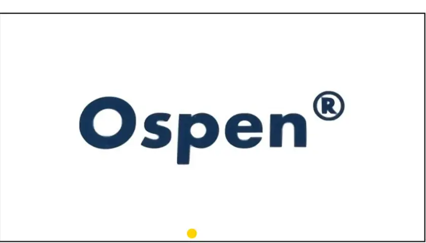 Logo Ospen w kolorze granatowym, z zarejestrowanym znakiem towarowym R.
